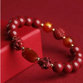 Bracelet de perles porte-bonheur Sanhe Liuhe en cinabre naturel